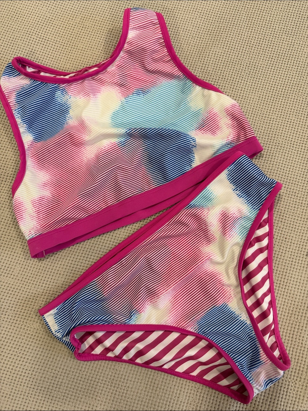 Kids Pink Multi Tie-Dye Tank Bikini Set
